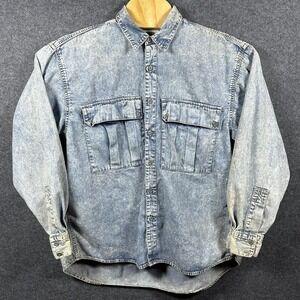 Vintage EDWIN Acid Wash Denim Button Up Shirt Men's XL Long Sleeve Two Pocket